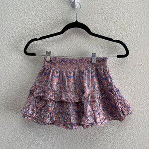 Mini Boden Girls Floral Ruffle Cotton Jersey Skort In Lupin Peach Paisley 8-9Y